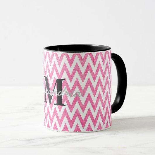 Roze witte Chevron-monogram Mok (Voorkant rechts)