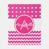Roze witte Chevron Monogram op persoonlijke titel Fleece Deken (Voorkant)