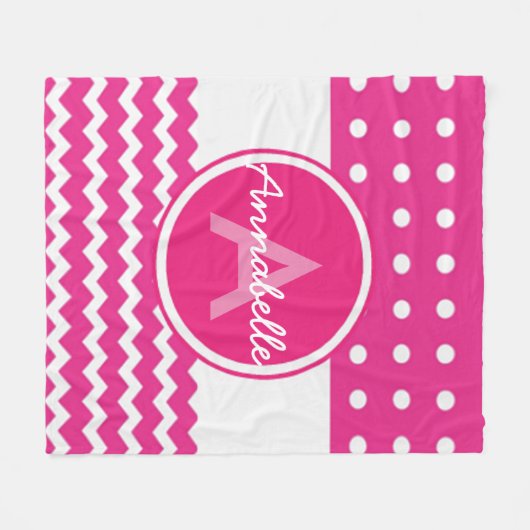 Roze witte Chevron Monogram op persoonlijke titel Fleece Deken (Voorkant (Horizontaal))