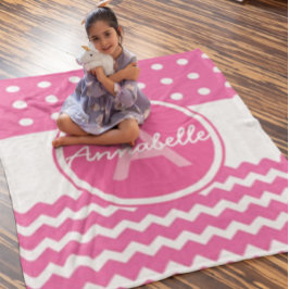 Roze witte Chevron Monogram op persoonlijke titel Fleece Deken