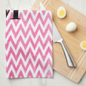 Roze witte Chevron-monogram Theedoek (Quarter Fold)