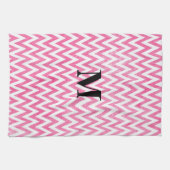 Roze witte Chevron-monogram Theedoek (Horizontaal)