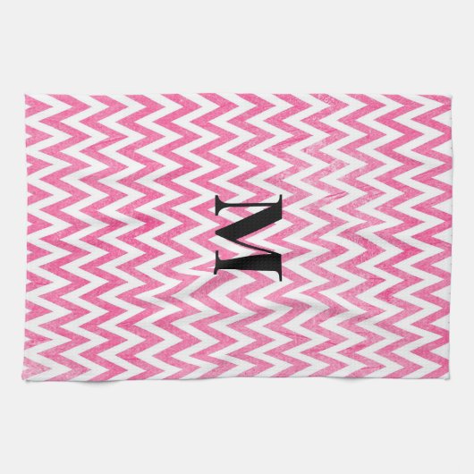 Roze witte Chevron-monogram Theedoek (Horizontaal)