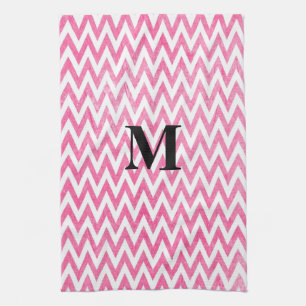 Roze witte Chevron-monogram Theedoek