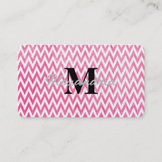 Roze witte Chevron-monogram Visitekaartje (Voorkant)