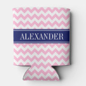 Roze Witte Chevron Navy Naam Monogram Blikjeskoeler (Achterkant)