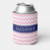 Roze Witte Chevron Navy Naam Monogram Blikjeskoeler (Blikje Achterkant)