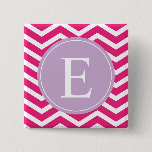 Roze witte Chevron Paarse monogram Vierkante Button 5,1 Cm (Voorkant)