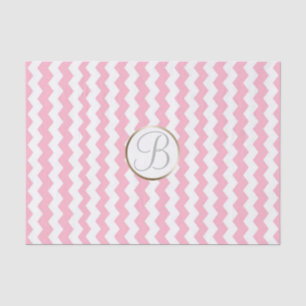 Roze witte Chevron Print Monogram Letter Initiaal Tissuepapier