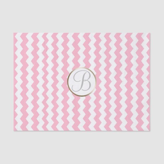 Roze witte Chevron Print Monogram Letter Initiaal Tissuepapier (Voorkant)