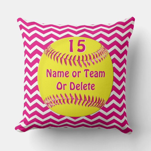 Roze, witte Chevron Softball-Kussens, GEVANGEN Kussen (Voorkant)