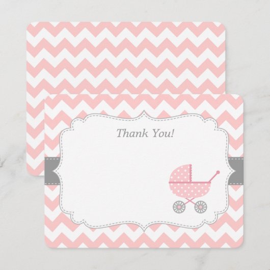 Roze witte Chevron Stroller Bedankt voor je briefk Notitiekaartje (Voorkant / Achterkant)