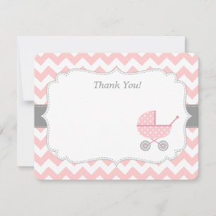 Roze Witte Chevron Wandelwagen Bedankkaartjes Notitiekaartje