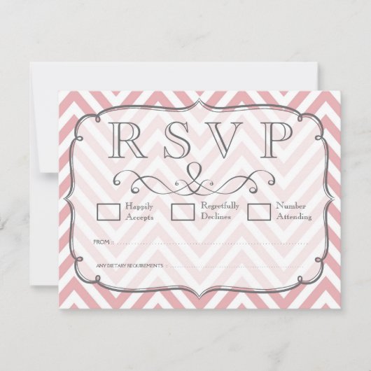 Roze & Witte Chevron Wedding RSVP Kaarten Kaartje (Voorkant)