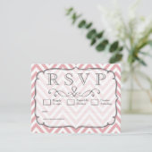 Roze & Witte Chevron Wedding RSVP Kaarten Kaartje (Staand voorkant)