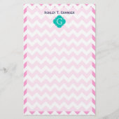 Roze witte Chevron Zigzag Blauwgroen Quatrefoil Mo Briefpapier (Voorkant)