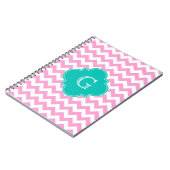 Roze witte Chevron Zigzag Blauwgroen Quatrefoil Mo Notitieboek (Linkerzijde)