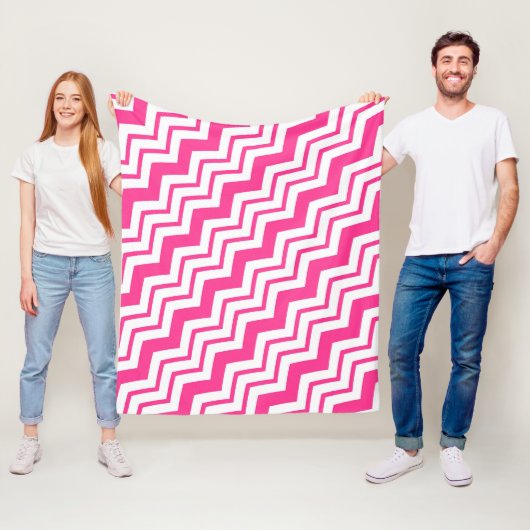 Roze Witte Chevron Zigzag Patroon Ontwerp  Fleece Deken (In situ)