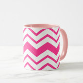 Roze Witte Chevron Zigzag Patroon Ontwerp Mok (Voorkant rechts)