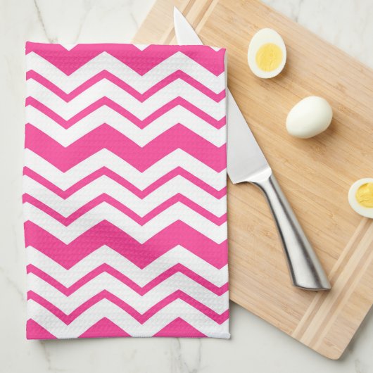 Roze Witte Chevron Zigzag Patroon Ontwerp Theedoek (Quarter Fold)