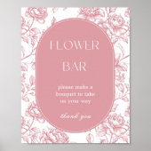 Roze Witte Chinoiserie Bloemenbar Teken Poster (Voorkant)
