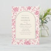 Roze Witte Chinoiserie Bloemige Bruiloftsborrel Kaart (Staand voorkant)