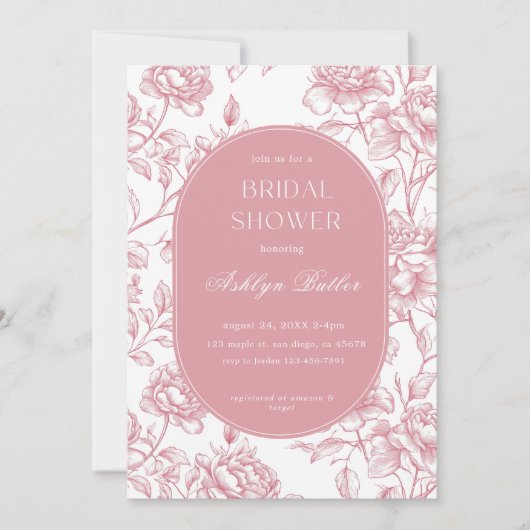 Roze Witte Chinoiserie Bruids Douche Uitnodiging (Voorkant)