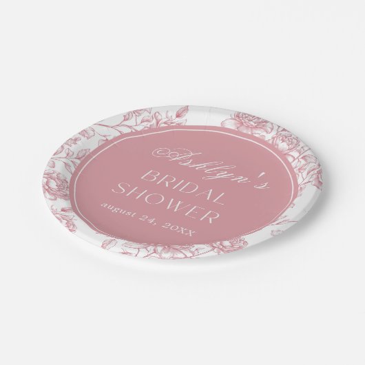 Roze Witte Chinoiserie Bruidsdouche Papieren Borde Papieren Bordje (Gekanteld)