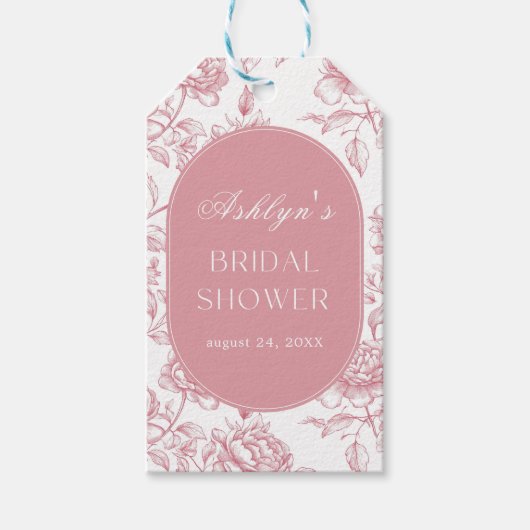 Roze Witte Chinoiserie Bruidsfeest Cadeaubijsluite Cadeaulabel (Voorkant)