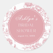 Roze Witte Chinoiserie Bruidsfeest Ronde Sticker (Voorkant)