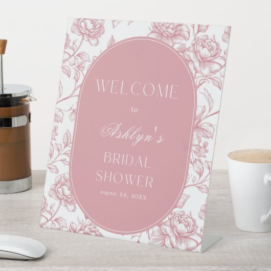 Roze Witte Chinoiserie Vrijgezellenfeest Welkomstb Reclamebord Met Voetstuk (Insitu)