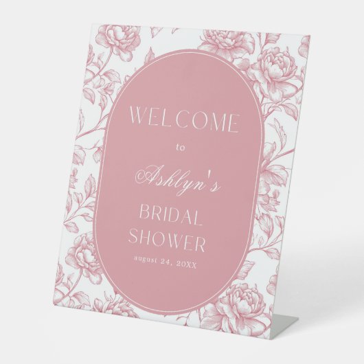 Roze Witte Chinoiserie Vrijgezellenfeest Welkomstb Reclamebord Met Voetstuk (Voorkant)