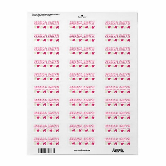 Roze witte circusdierentuin etiket (Full Sheet)