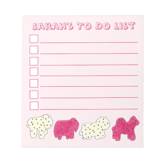Roze witte circusdierentuin voor dierenwaslijst notitieblok (Voorkant)