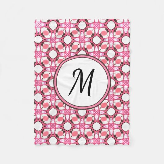 Roze witte cirkel Geometrische Patroonmonogram Fleece Deken (Voorkant)