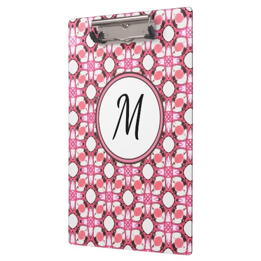 Roze witte cirkel Geometrische Patroonmonogram Klembord (Links)