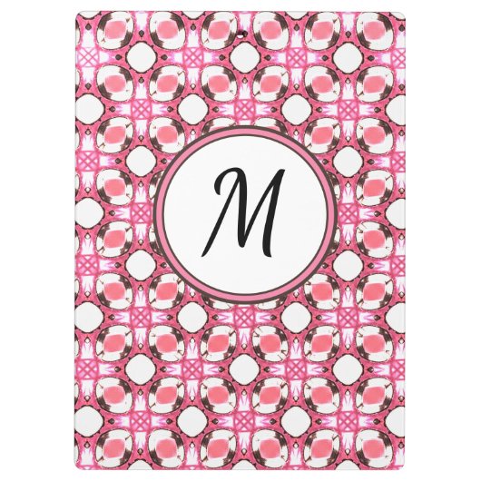 Roze witte cirkel Geometrische Patroonmonogram Klembord (Achterkant)