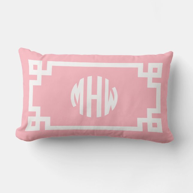 Roze Witte Cirkel Monogram Griekse Sleutel DIY BG Kussen (Voorkant)