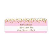 Roze witte Confetti Adresetiketten met gouden kleu Etiket (Voorkant)