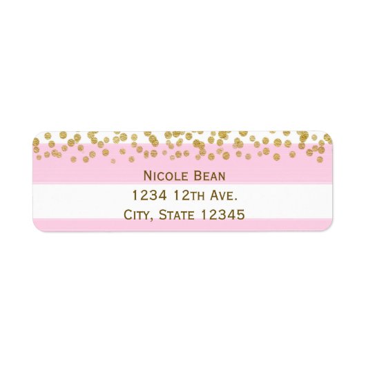 Roze witte Confetti Adresetiketten met gouden kleu Etiket (Voorkant)
