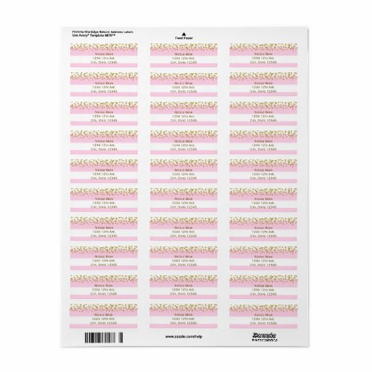 Roze witte Confetti Adresetiketten met gouden kleu Etiket (Full Sheet)