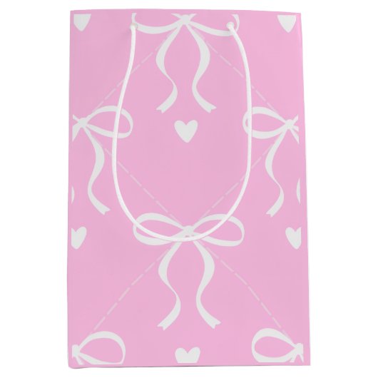roze & witte coquette strik medium cadeauzakje (Voorkant)