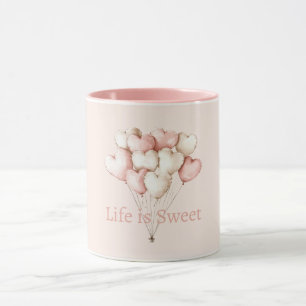 Roze Witte Crème Hart Ballonnen Leven is Zoet Mok