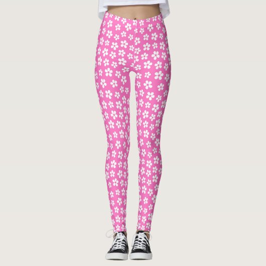Roze Witte Daisies Bloemen | Schattigee Valentijns Leggings (Voorkant)