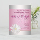 Roze Witte Daisy Bat Mitswa Uitnodigingen (Staand voorkant)