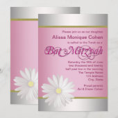 Roze Witte Daisy Bat Mitswa Uitnodigingen (Voorkant / Achterkant)