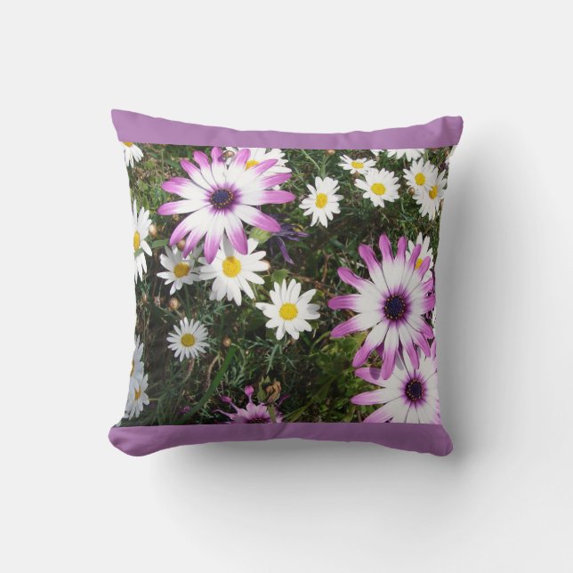 Roze witte Daisy Daisies flower Floral Cushion Kussen (Voorkant)