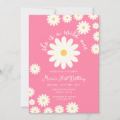 Roze Witte Daisy Ze is een Wild ONE Verjaardag Kaart (Voorkant)