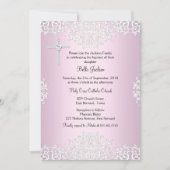 Roze witte Damask Baptism/Christening Invite Kaart (Voorkant)