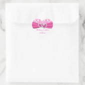 Roze, witte Damask Joined Hearts Bruiloft Sticker (Tas)